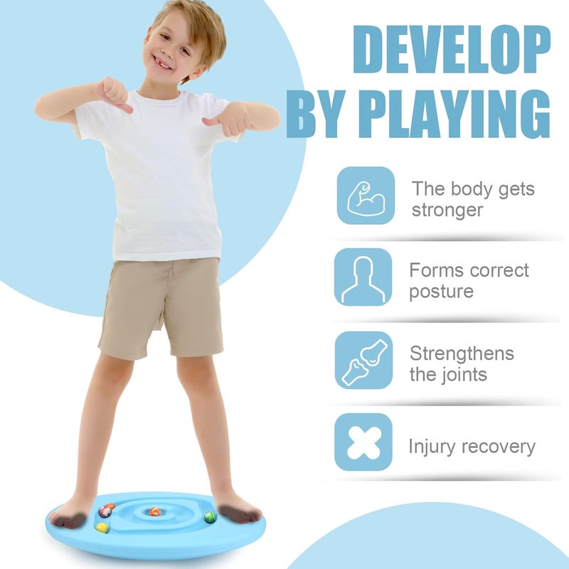 Seenelling Kids Maze Balance Board Plastic Wobble Rocker Balance Board with Mini Balls Load 170lb for Balancing Exercise Equipment Game Boys Girls Physical Therapy 18.5 x 14.57 Inch(Blue,Round) - Image 4